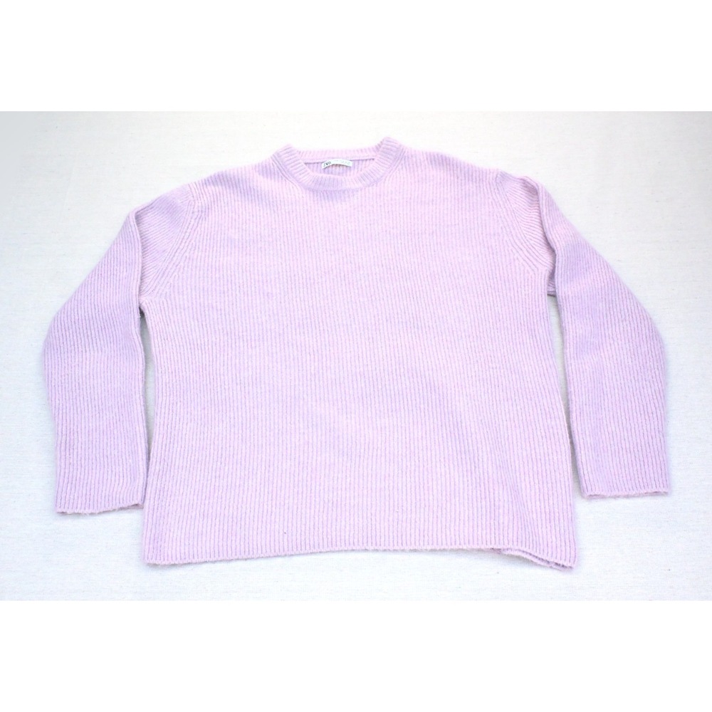 Zara Womens XL Lavender Sweater Oversized Drop Shoulder Crew Neck Long Sleeve